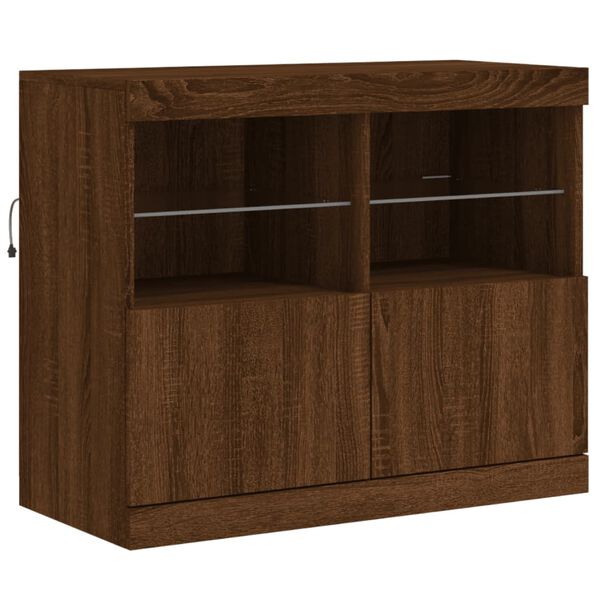 vidaXL Buffet avec lumières LED chêne marron 81x37x67 cm