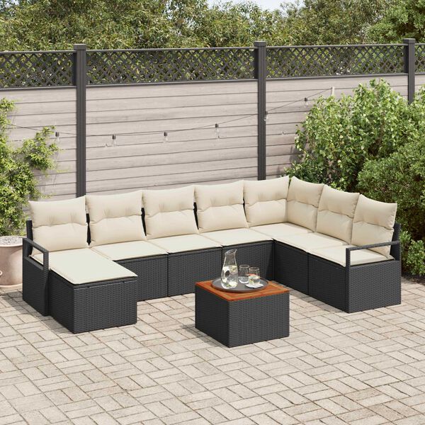 vidaXL Ensemble de canapé de jardin 9 pcs Noir et blanc