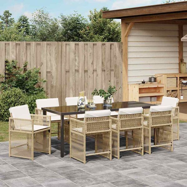 vidaXL Ensemble de salle &agrave; manger pour jardin 9 pcs Beige polyrotin