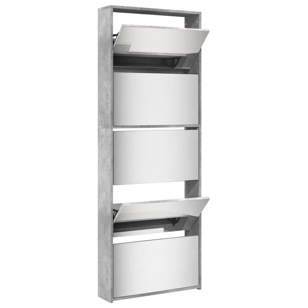 vidaXL Armoire &agrave; chaussures miroir 5 niveaux gris b&eacute;ton 63x17x169,5 cm