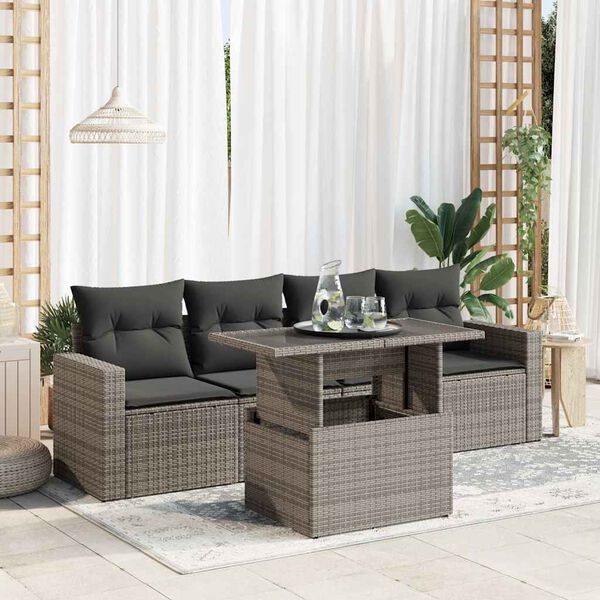 vidaXL Salon de jardin 5 pcs avec coussins gris r&eacute;sine tress&eacute;e