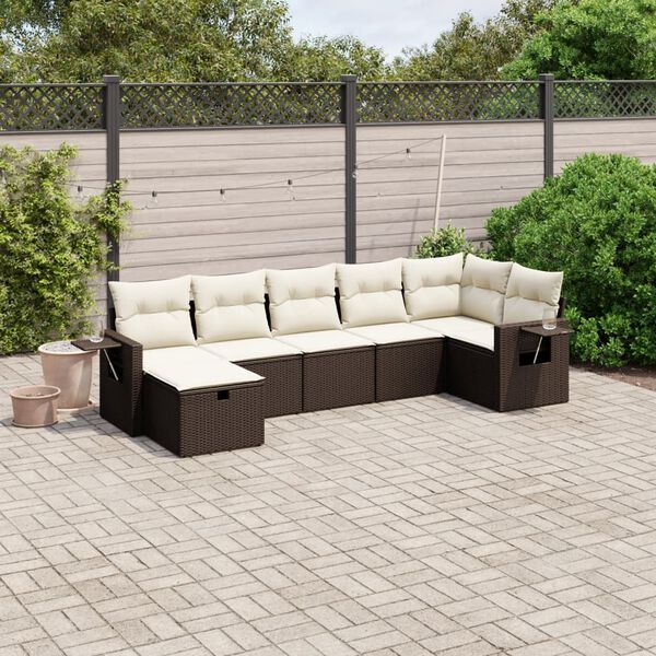 vidaXL Salon de jardin avec coussins 7 pcs marron r&eacute;sine tress&eacute;e