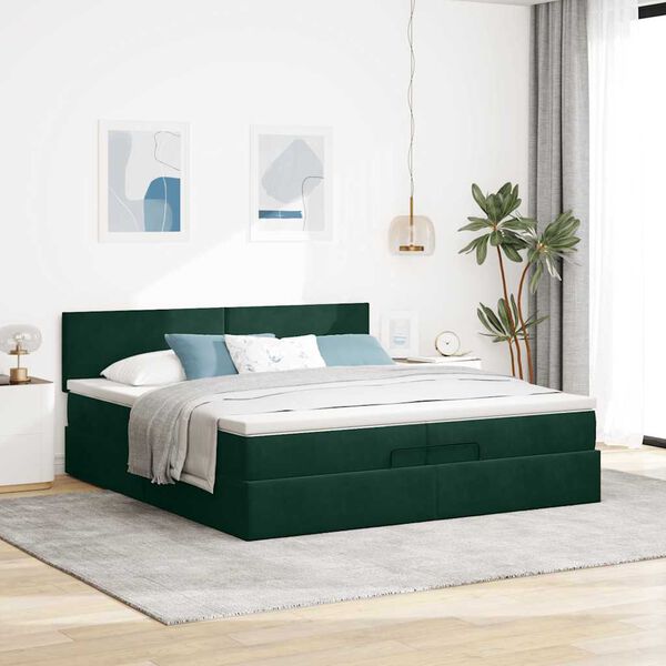 vidaXL Cadre de lit ottoman avec matelas vert fonc&eacute; 200x200 cm velours