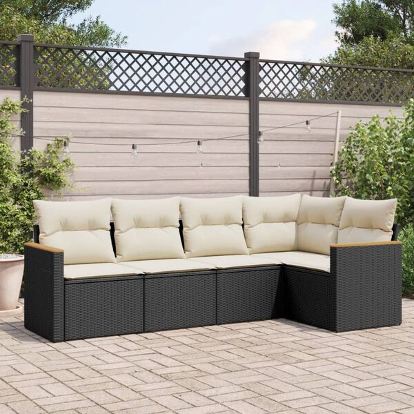 vidaXL Salon de jardin 5 pcs avec coussins noir r&eacute;sine tress&eacute;e