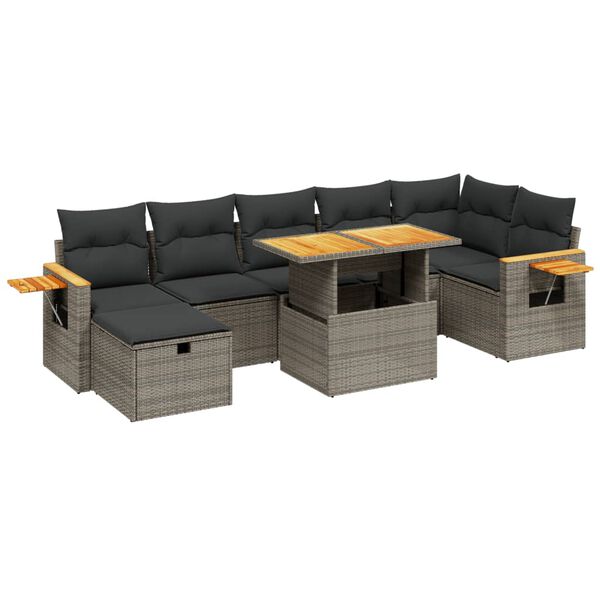 vidaXL Salon de jardin 8 pcs avec coussins gris r&eacute;sine tress&eacute;e