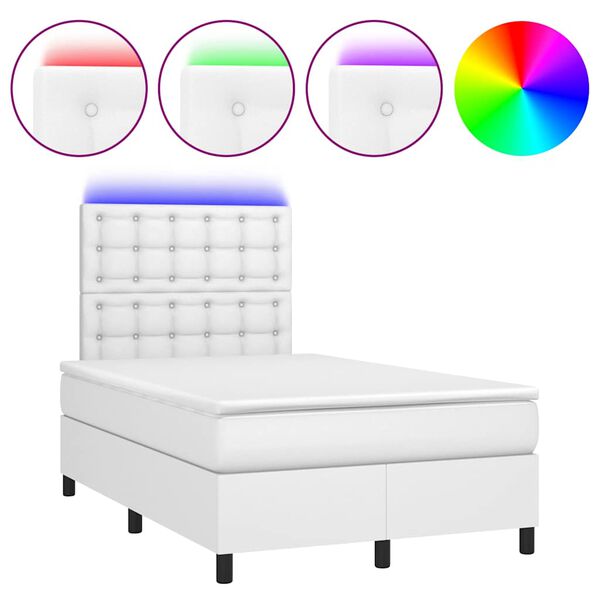 vidaXL Sommier &agrave; lattes de lit matelas LED blanc 120x190 cm similicuir