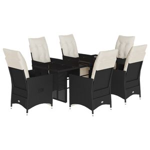 vidaXL Ensemble &agrave; manger de jardin coussins 7 pcs noir r&eacute;sine tress&eacute;e