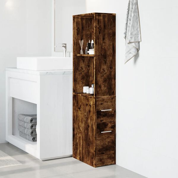 vidaXL Armoire de salle de bain étroite avec roulettes chêne fumé