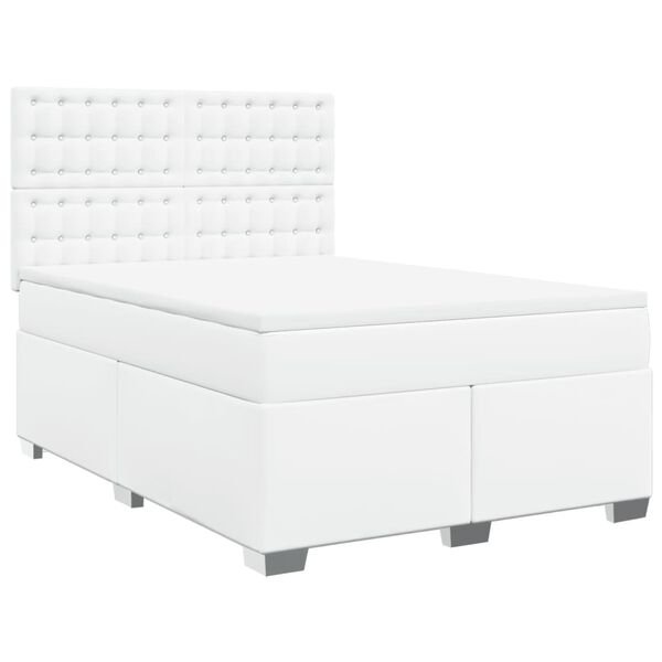 vidaXL Sommier &agrave; lattes de lit avec matelas Blanc 140x200cm Similicuir