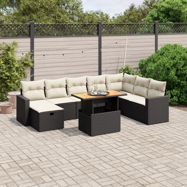 vidaXL Salon de jardin 9 pcs avec coussins noir r&eacute;sine tress&eacute;e
