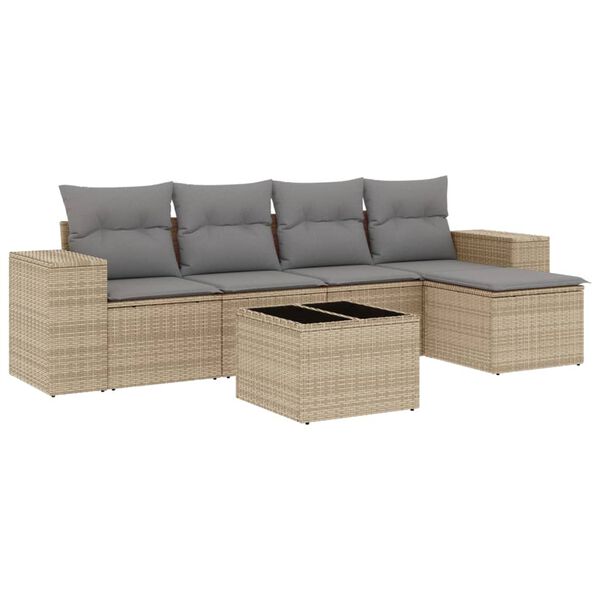 vidaXL Salon de jardin avec coussins 6 pcs beige r&eacute;sine tress&eacute;e