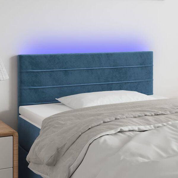 vidaXL T&ecirc;te de lit &agrave; LED Bleu fonc&eacute; 80x5x78/88 cm Velours