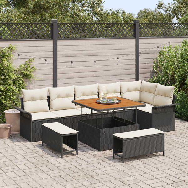 vidaXL Ensemble de canap&eacute; de jardin avec coussin 9 pcs Noir et Cr&egrave;me