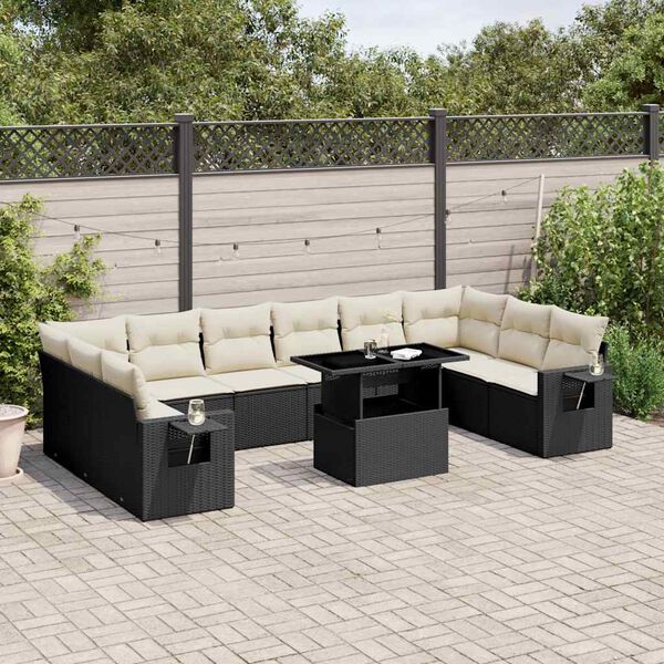 vidaXL Salon de jardin 11 pcs avec coussins noir r&eacute;sine tress&eacute;e