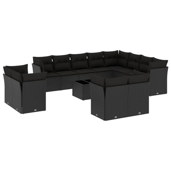 vidaXL Salon de jardin avec coussins 13 pcs noir r&eacute;sine tress&eacute;e