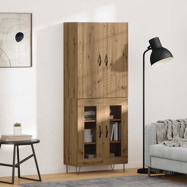 vidaXL Haut Armoire 2 pcs Ch&ecirc;ne artisanal Bois d'ing&eacute;nierie et verre