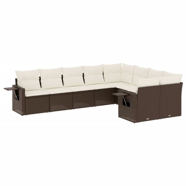 vidaXL Salon de jardin avec coussins 9 pcs marron r&eacute;sine tress&eacute;e