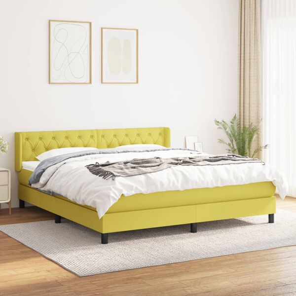 vidaXL Sommier &agrave; lattes de lit avec matelas Vert 160x200 cm Tissu