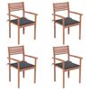 vidaXL Chaises de jardin lot de 4 avec coussins anthracite Teck solide
