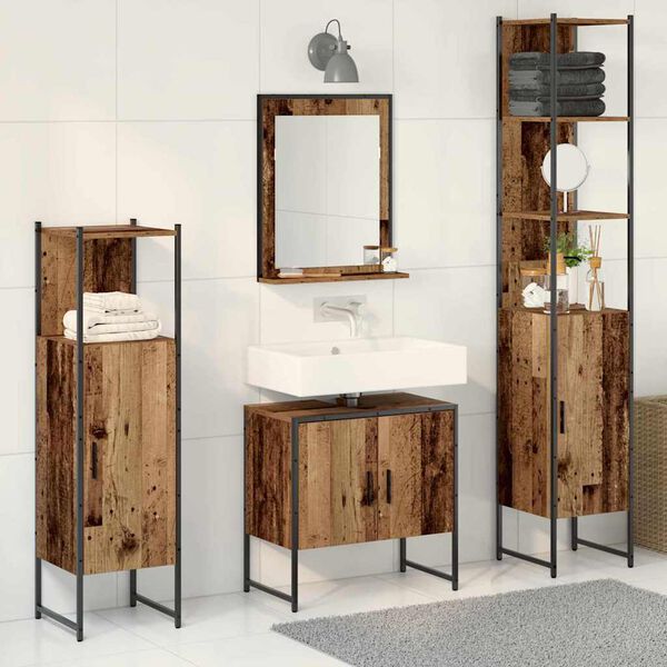 vidaXL Ensemble de mobilier de salle de bain avec porte 4 pcs Marron