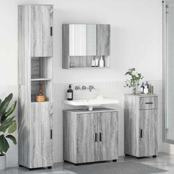 vidaXL Ensemble de mobilier de salle de bain 4 pcs Sonoma gris
