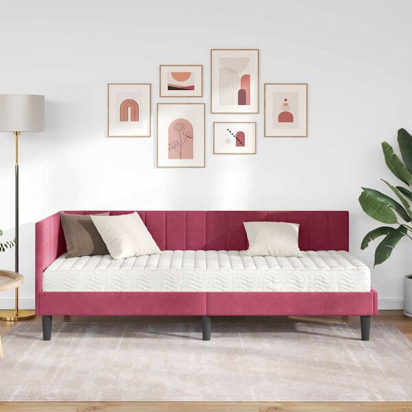 vidaXL Cadre de lit d'angle avec matelas 2 pcs Vert Velours