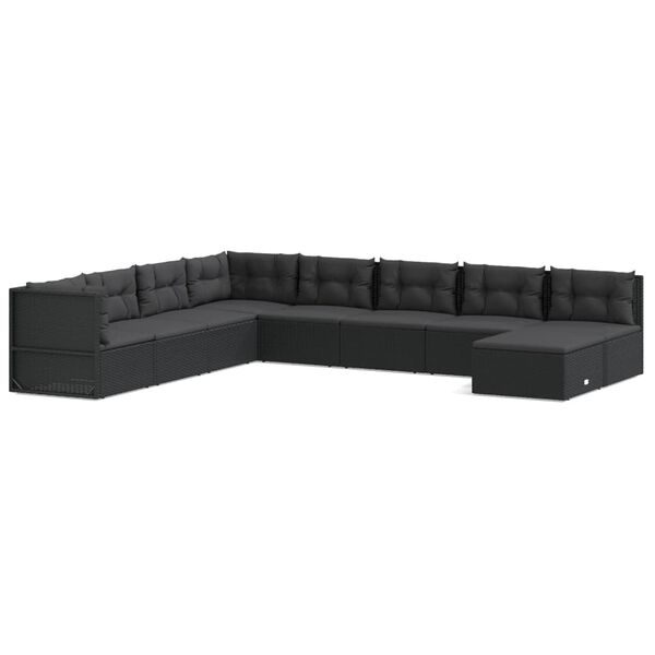 vidaXL Salon de jardin 9 pcs avec coussins Noir R&eacute;sine tress&eacute;e