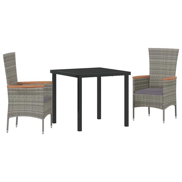 vidaXL Ensemble de salle &agrave; manger pour jardin avec coussin 3 pcs Gris