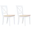 vidaXL Chaises &agrave; manger lot de 2 blanc et bois clair bois h&eacute;v&eacute;a massif