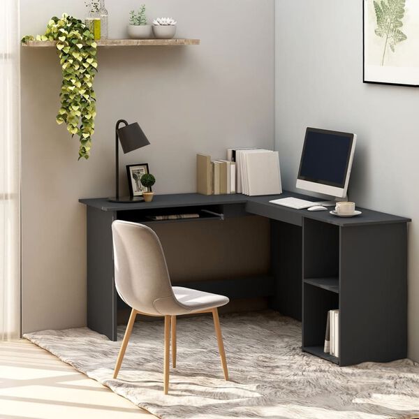 vidaXL Bureau d'angle en forme de L Gris 120x140x75cm bois ing&eacute;nierie