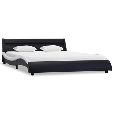 vidaXL Cadre de lit avec LED Noir et blanc Similicuir 140 x 200 cm