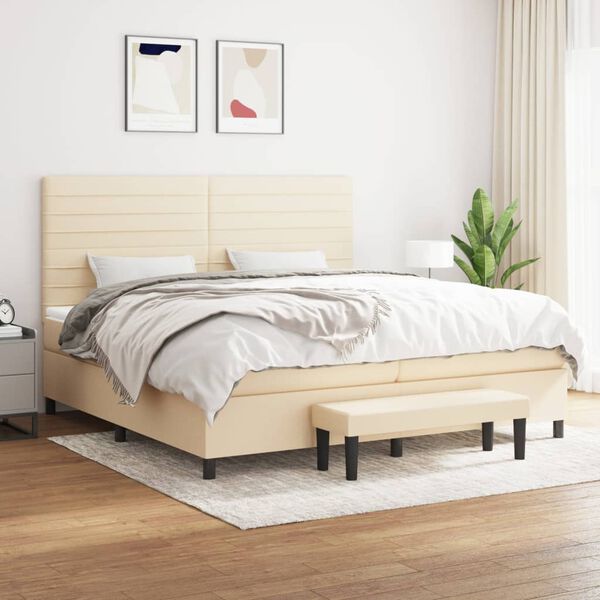 vidaXL Sommier &agrave; lattes de lit avec matelas Cr&egrave;me 200x200 cm Tissu