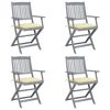 vidaXL Chaises pliables d'extérieur lot de 4 et coussins Bois d'acacia