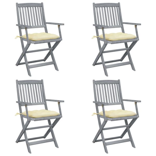vidaXL Chaises pliables d'extérieur lot de 4 et coussins Bois d'acacia