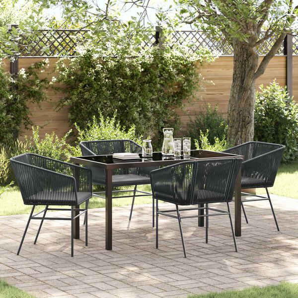 vidaXL Ensemble de salle &agrave; manger pour jardin avec coussin 5 pcs Noir