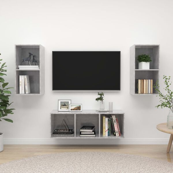 vidaXL Ensemble de meuble TV 3 pcs Gris béton Bois d'ingénierie
