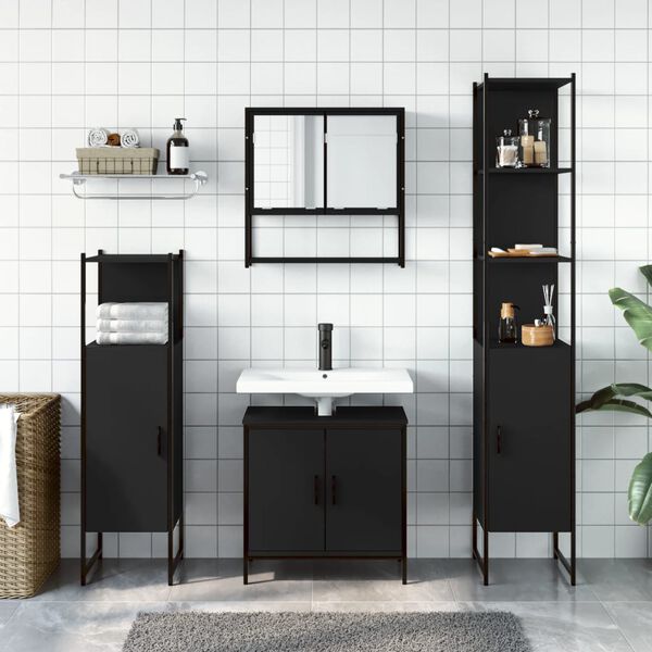 vidaXL Ensemble de meubles salle de bain 4 pcs noir bois d'ing&eacute;nierie