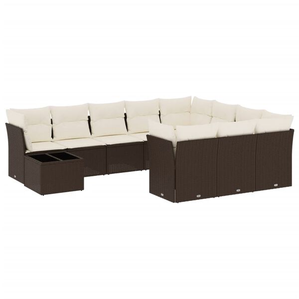 vidaXL Salon de jardin et coussins 11 pcs marron r&eacute;sine tress&eacute;e