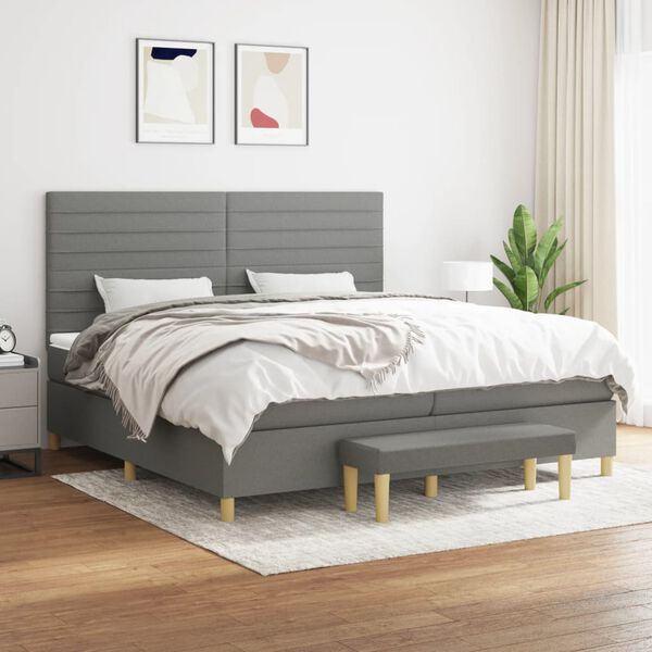 vidaXL Sommier &agrave; lattes de lit avec matelas Gris fonc&eacute; 200x200cm Tissu