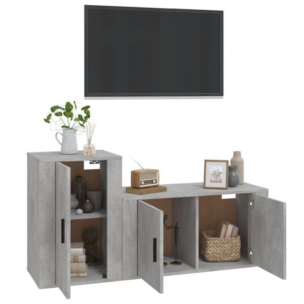 vidaXL Ensemble de meubles TV 2 pcs gris b&eacute;ton bois d'ing&eacute;nierie