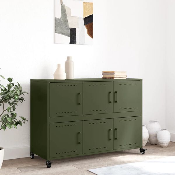vidaXL Buffet vert olive 100,5x39x72 cm acier