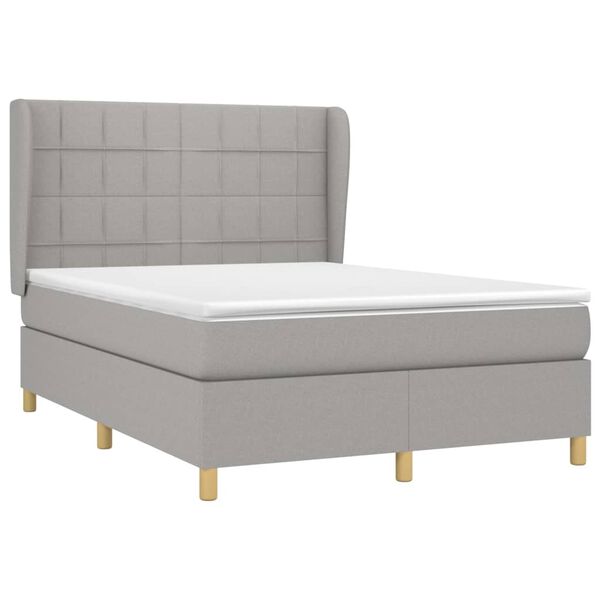 vidaXL Sommier &agrave; lattes de lit avec matelas Gris clair 140x190cm Tissu