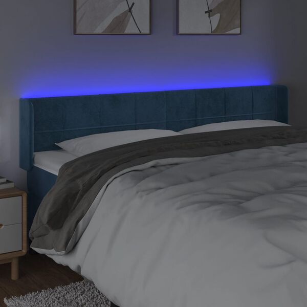 vidaXL Tête de lit à LED Bleu foncé 183x16x78/88 cm Velours