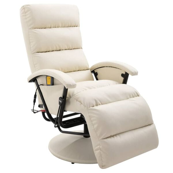vidaXL Fauteuil de massage TV inclinable blanc crème similicuir
