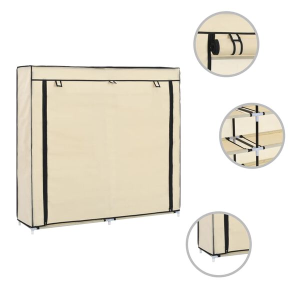 vidaXL Armoire &agrave; chaussures avec housse Cr&egrave;me 115x28x110 cm Tissu