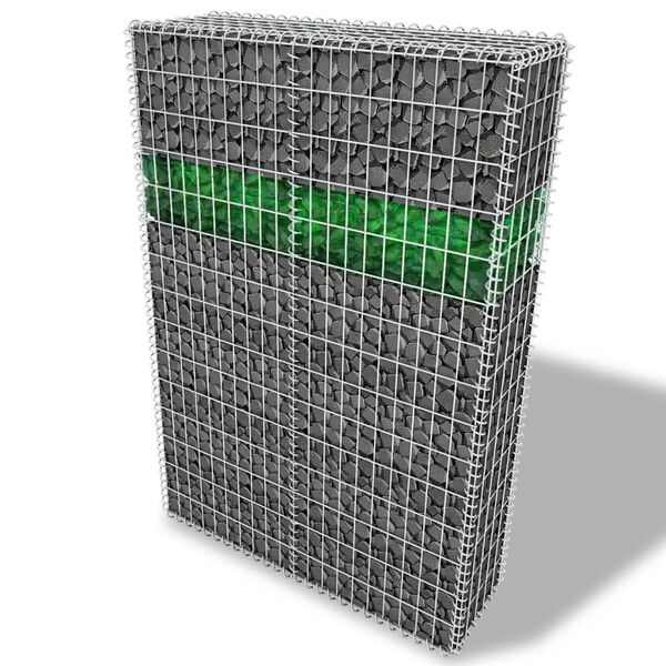 vidaXL Mur de gabion avec pierres de verre et lampe LED 100x30x150 cm