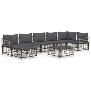 vidaXL Salon de jardin 8 pcs avec coussins anthracite r&eacute;sine tress&eacute;e