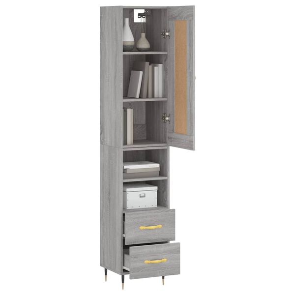 vidaXL Buffet haut Sonoma gris 34,5x34x180 cm Bois d'ing&eacute;nierie