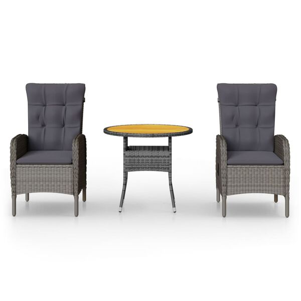 vidaXL Ensemble de bistro de jardin 3 pcs Résine tressée Gris