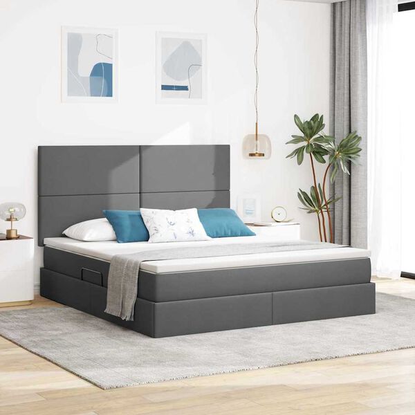 vidaXL Lit avec rangement et matelas Gris fonc&eacute; 180 x 200 cm Polyester